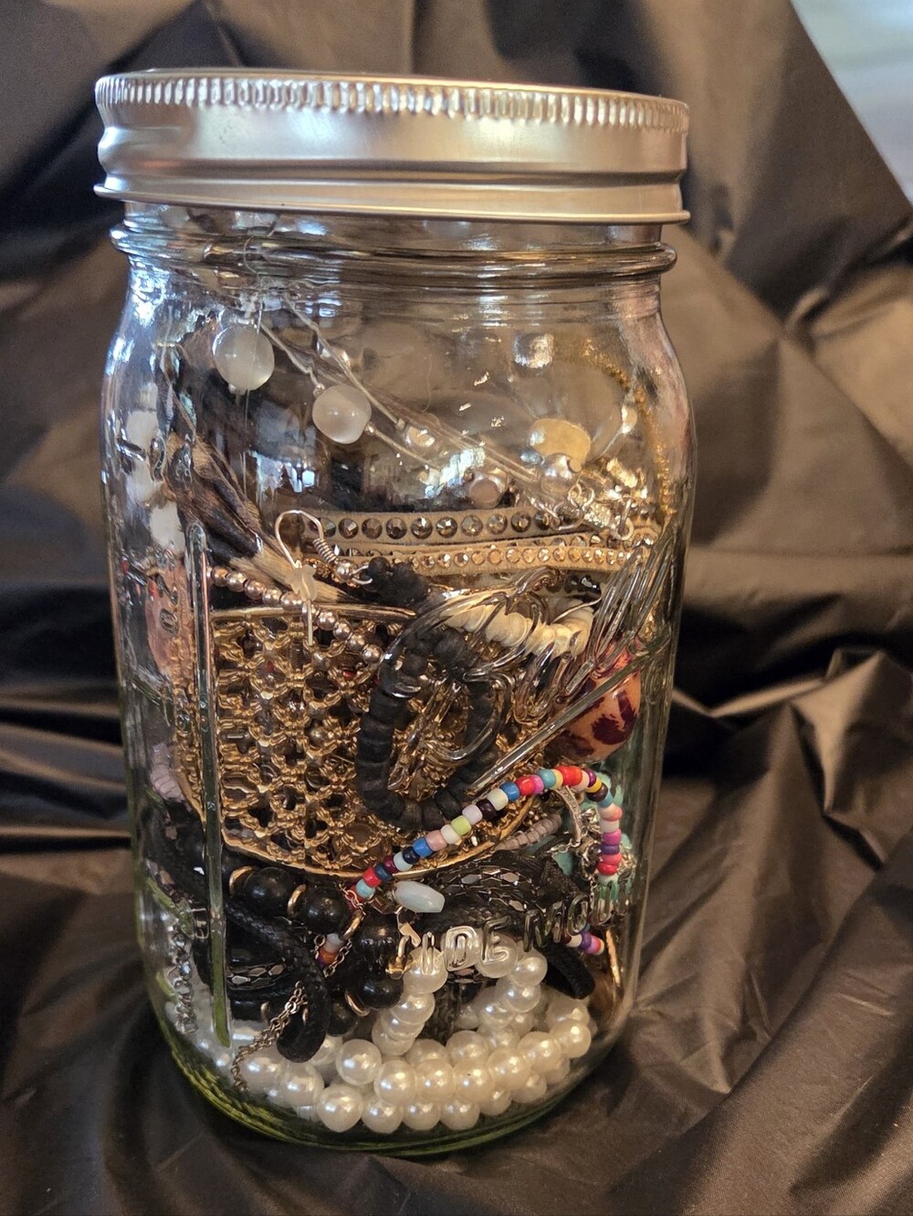 Mystery Jewelry Jar Mixed Metals & Beads Necklaces, Earrings, Bracelets etc.